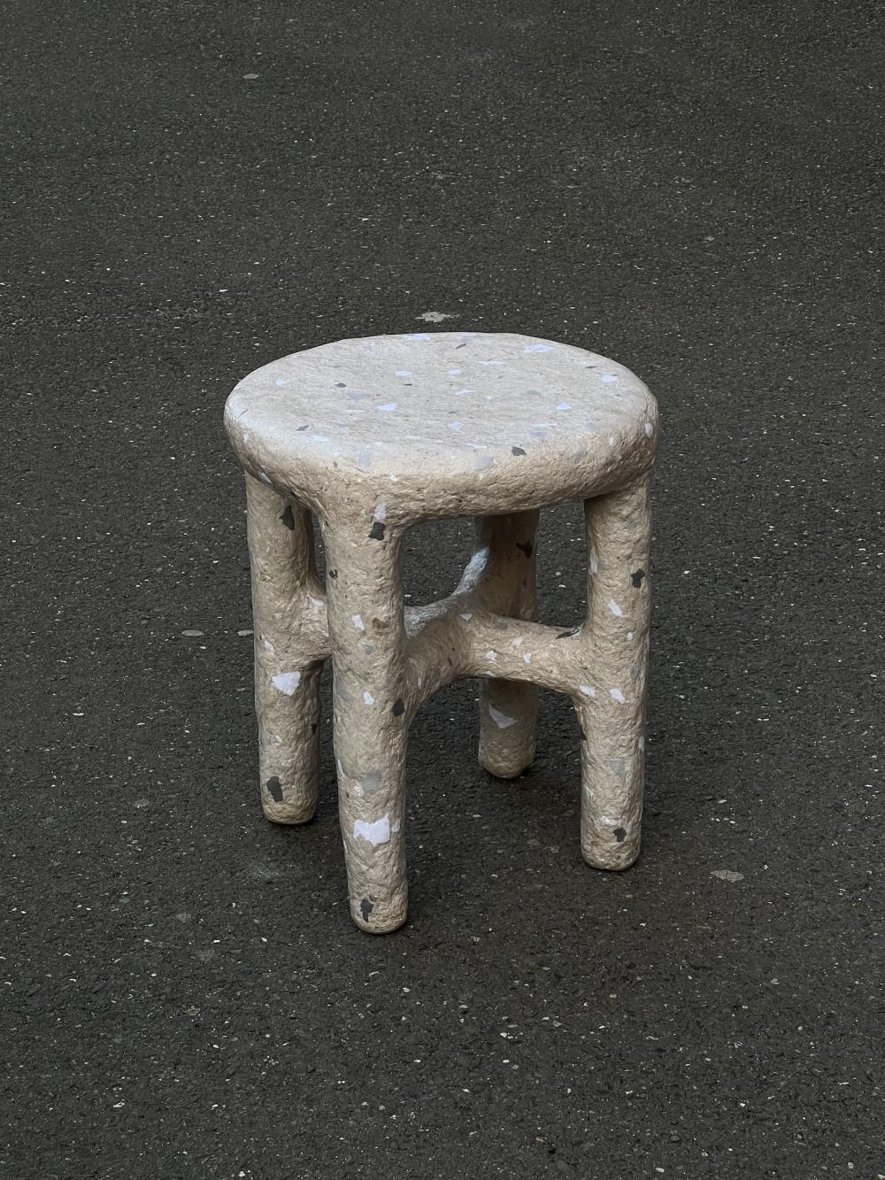 Grey "terazzo" papier-mache stool